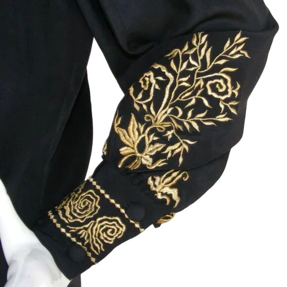 DIANE von FURSTENBERG Silk Blouse, XS, Black, Gold Embroidery, button front - Picture 5 of 10
